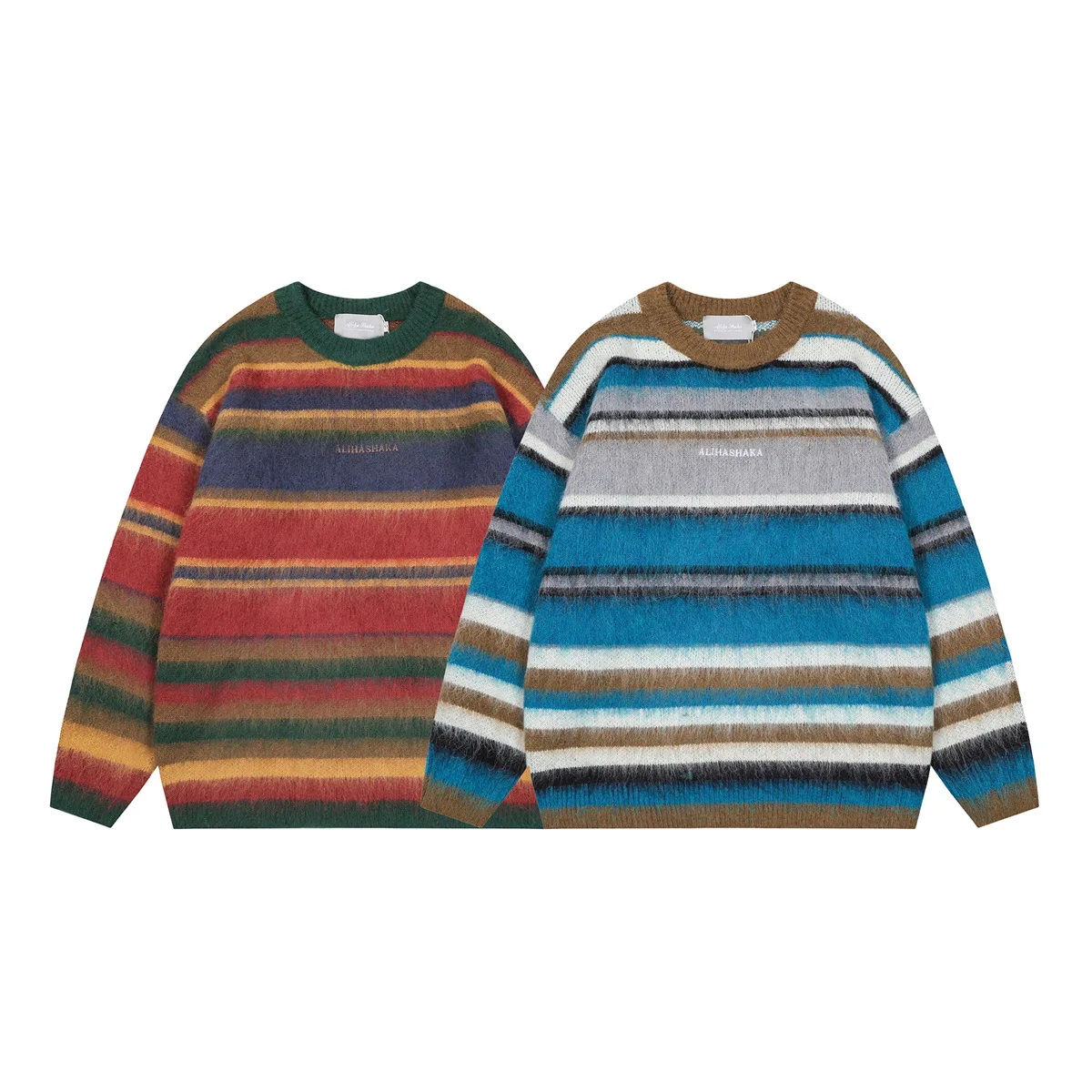 

Retro Japanese Sle round Ne Camere Sweater Men's Loose Knitted irt Soft Cozy Autumn Winter Striped Casual Wear