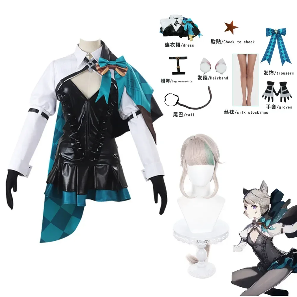 LyNouveau-Genshin Impact Cosplay Costume pour femme, perruque de magicien Fontaine, tenue de fête d'Halloween, jeu d'anime