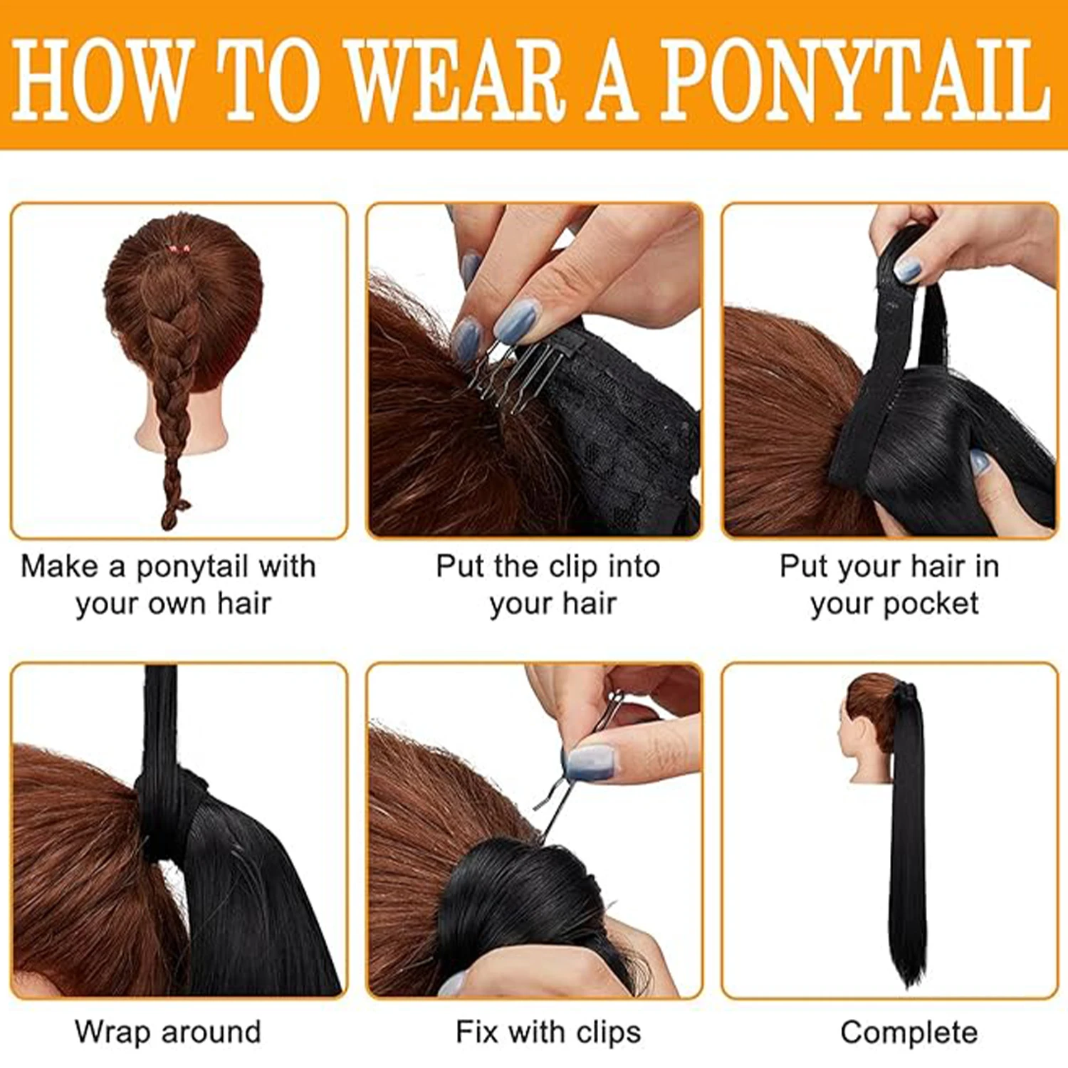 Estensione della coda di cavallo Avvolgente dritto Coda di cavallo Posticci per capelli umani Clip morbida naturale nell'estensione dei capelli Coda di cavallo per le donne