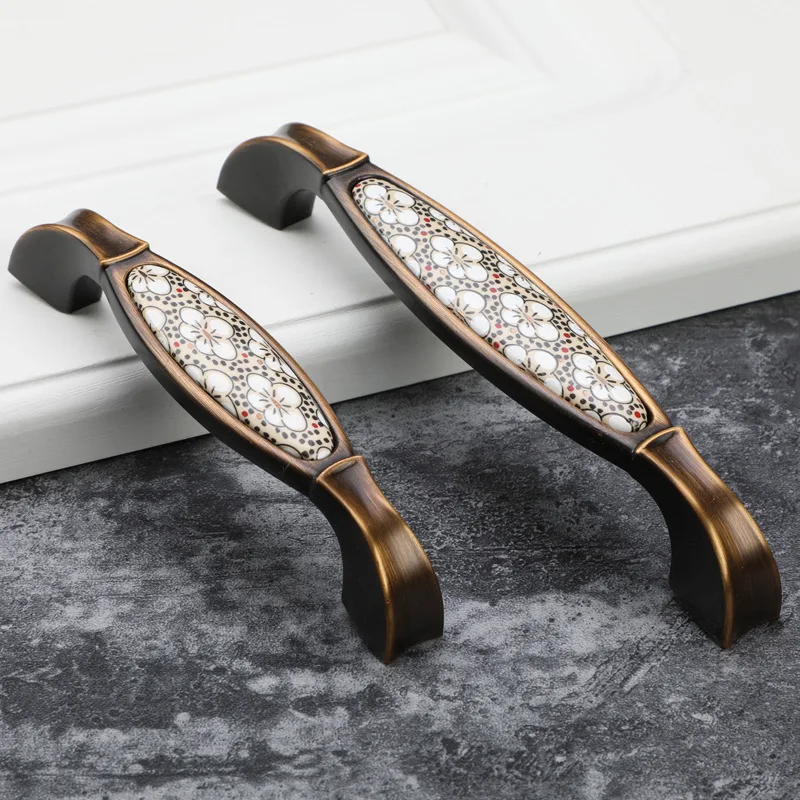 Antique Bronze Ceramic Cabinet Handles Vintage Drawer Knobs Wardrobe Door Handles European Furniture Handle Hardware