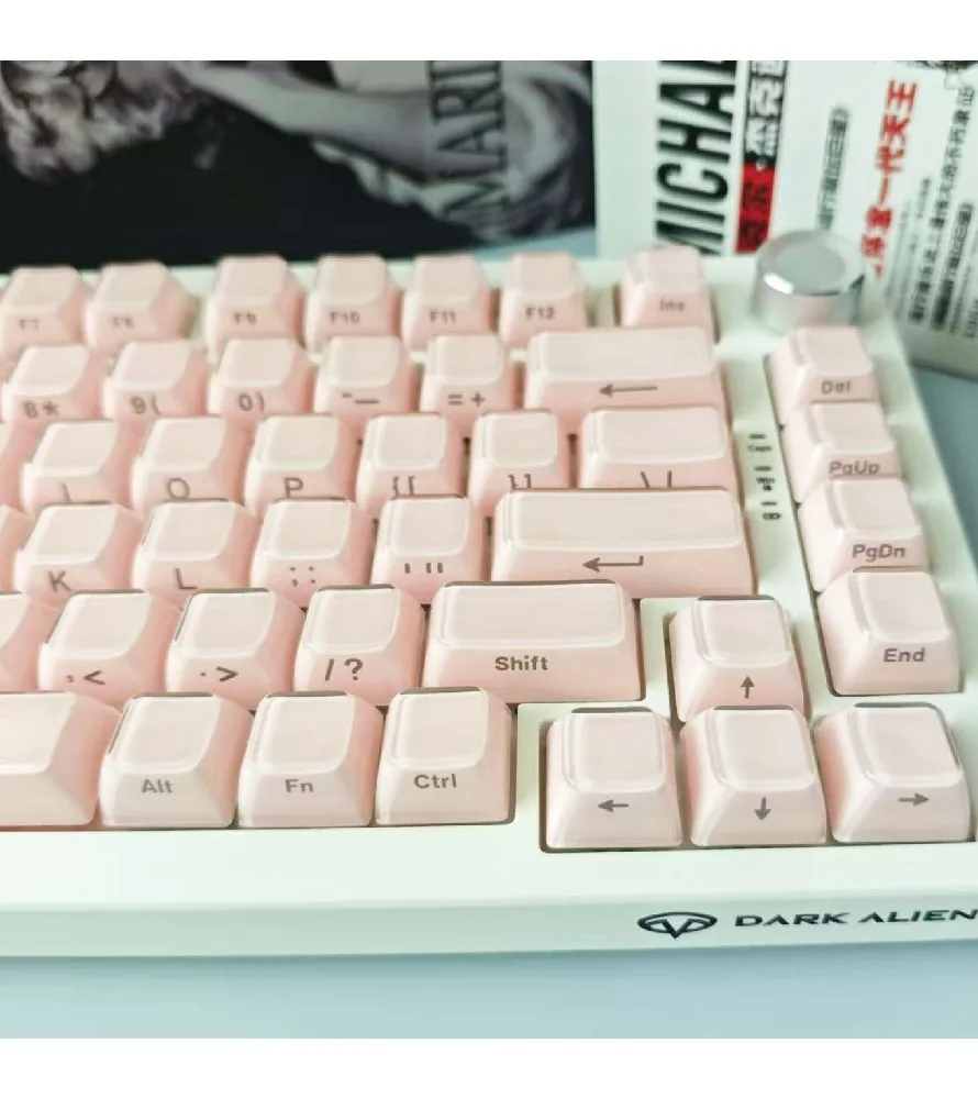 136 key small full key PBT + two-color injection molded ice crystal mechanical keyboard universal pink crystal jelly
