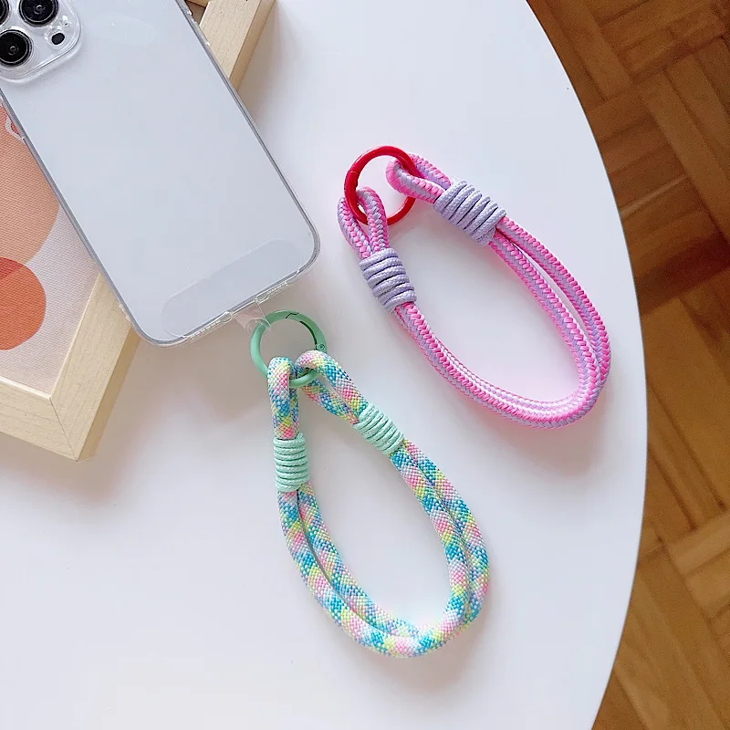 Ins Koreaanse Stijl Kleur Geweven Mobiele Telefoon Lanyard, Pols Sleutelhanger Korte Hangende Ketting Stevig En Gemakkelijk Te Dragen