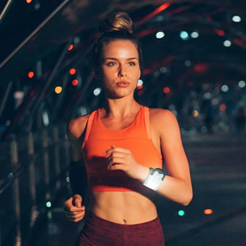 Brazalete LED recargable para correr, bandas reflectantes de alto brillo, USB, luces de muñeca para caminar por la noche