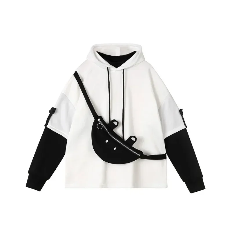 Cute Oversize Hoodie With Bear Bag Womens Autumn Patchwork Sweatshirts Pullovers Japanese Streetwear Aesthetic Hoodies Y2k