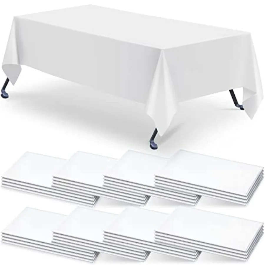 

Набор из 30 белых прямоугольных пластиковых скатертей 60x126 дюймов для прямоугольных столов длиной 8 футов, водонепроницаемые, грязеотталкивающие чехлы для столов