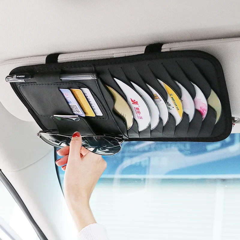 Car CD DVD Holder Bag Disc PU Leather Storage Case Sunglasses Organizer Sun Visor Sunshade Sleeve Wallet Clips