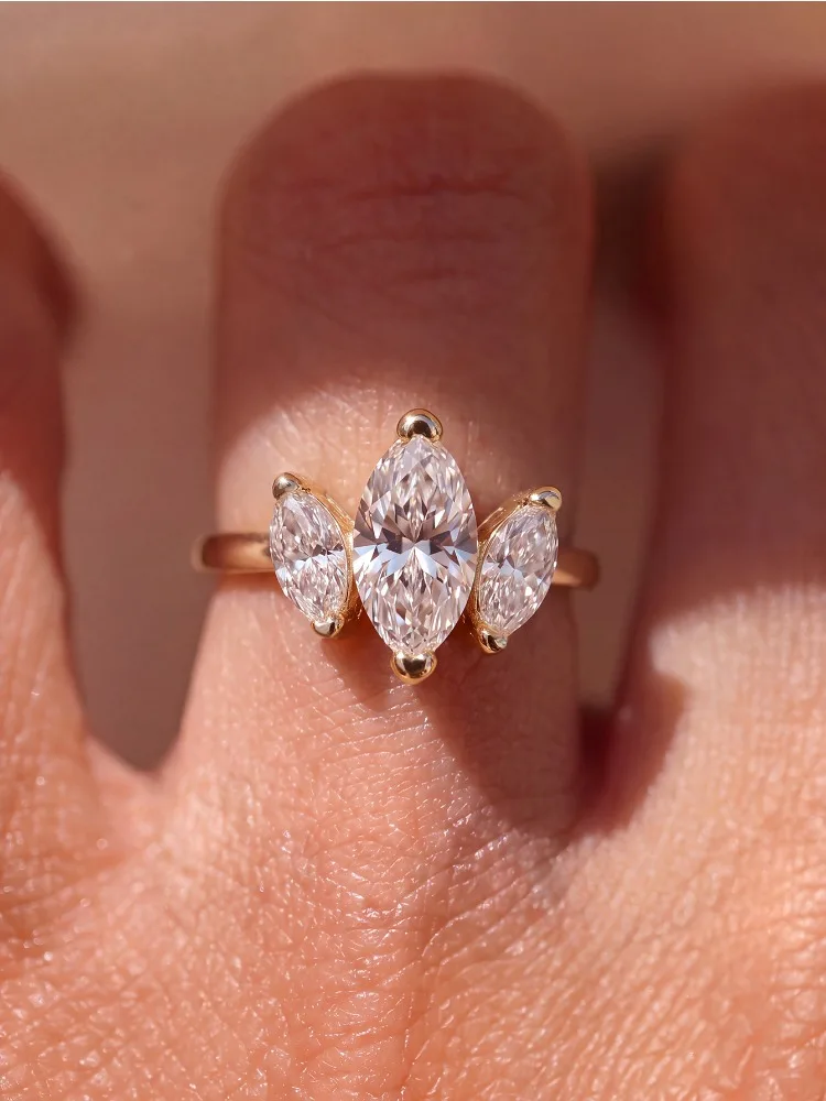 Klassische Schlichtheit 925 Sterling Silber Drei-Marquise-Zirkon-Ring für Damen Verlobung Hochzeit Luxus Hochwertiger Edel-Schmuck – Detail 3