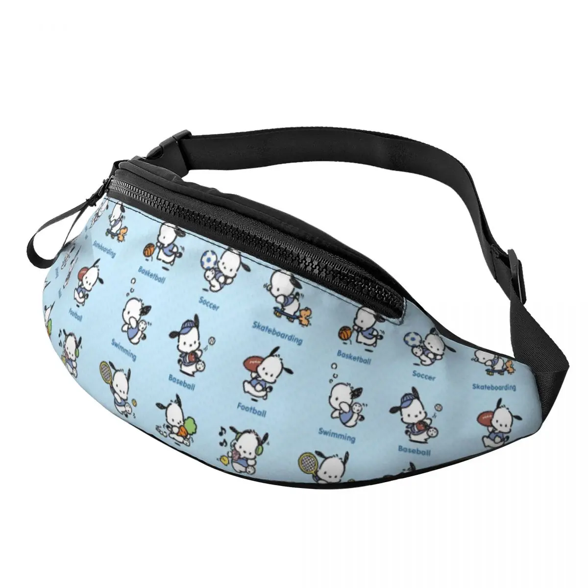 Custom Pochacco Fanny Pack Women Men Casual Cartoon Cute Anime Crossbody Waist Bag for Travel Cycling Phone Money Pouch