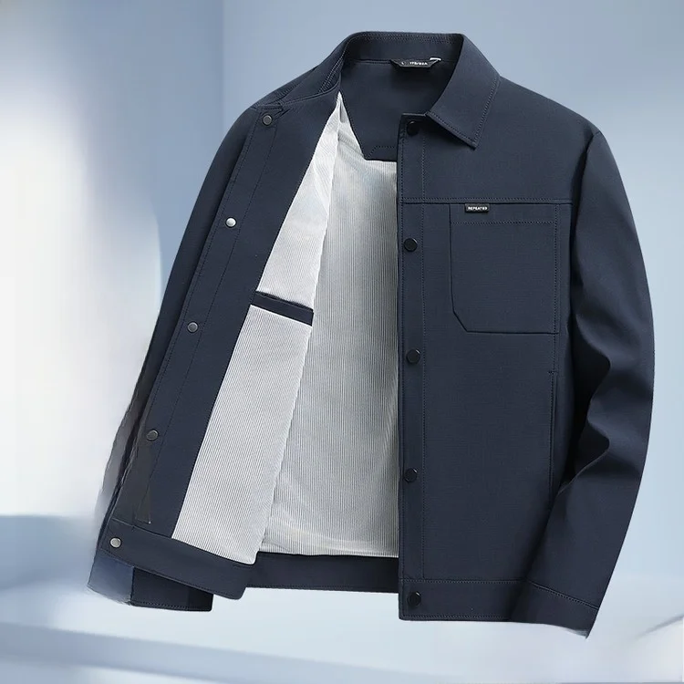 

Мужская демисезонная повседневная куртка-жакет с отложным воротником, из полиэфирного волокна, удлиненная, приталенная