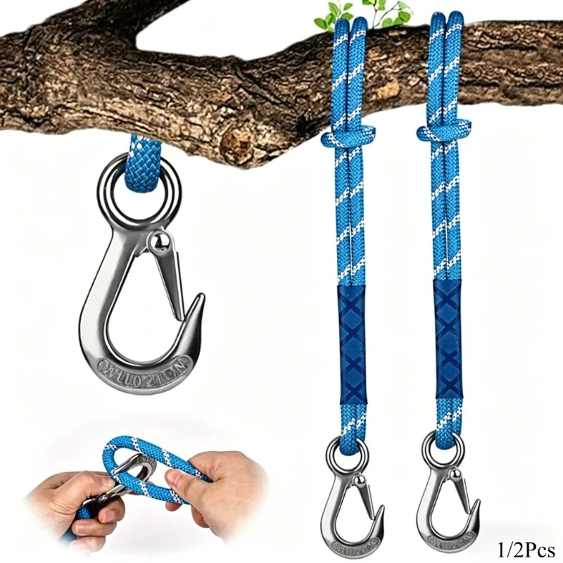 1/2Pcs Wear Resistant Metal Hook Nylon Rope - 59.06in, Wear Resistant Hanging Rope for Amusement Park Swings, Hammocks, Garden Chairs - Outdoor Rope for Gardens, Camping - Can be connected to swings, tree canopies and deck chairs