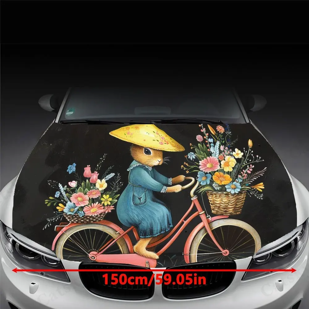 Blue Skirt Rabbit Pattern car hood stickers, waterproof self-adhesive, scratch resistant, easy to stick, durable car PVC sticker