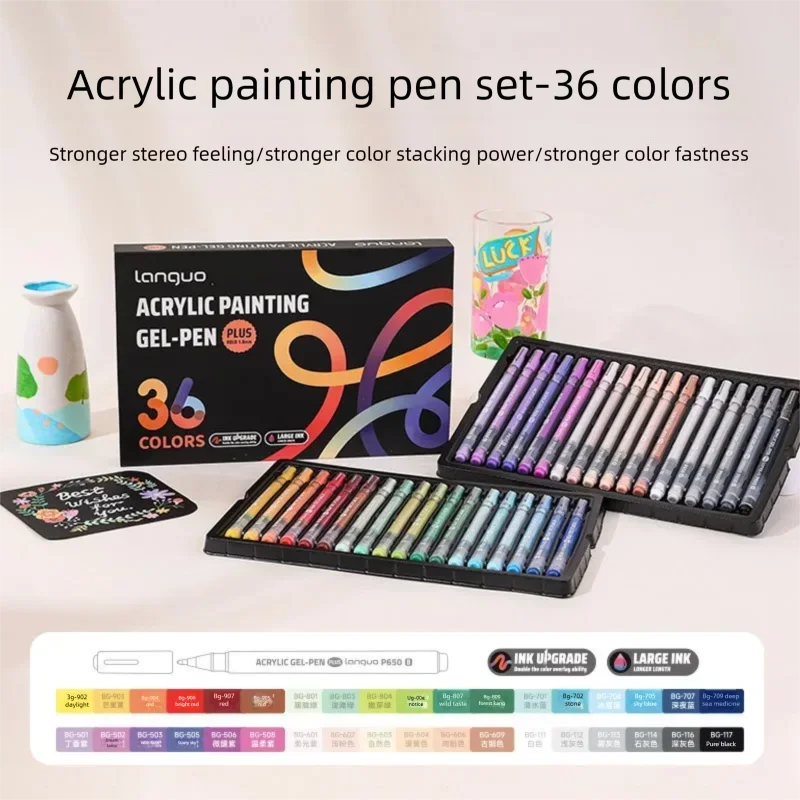 Languo 6-144 Kleuren Schilderen Acryl Gel Pennen Grote Capaciteit Inkt Pen voor Tekenen Dagboek Diy Kleur Doodling Schilderen Art Supplies