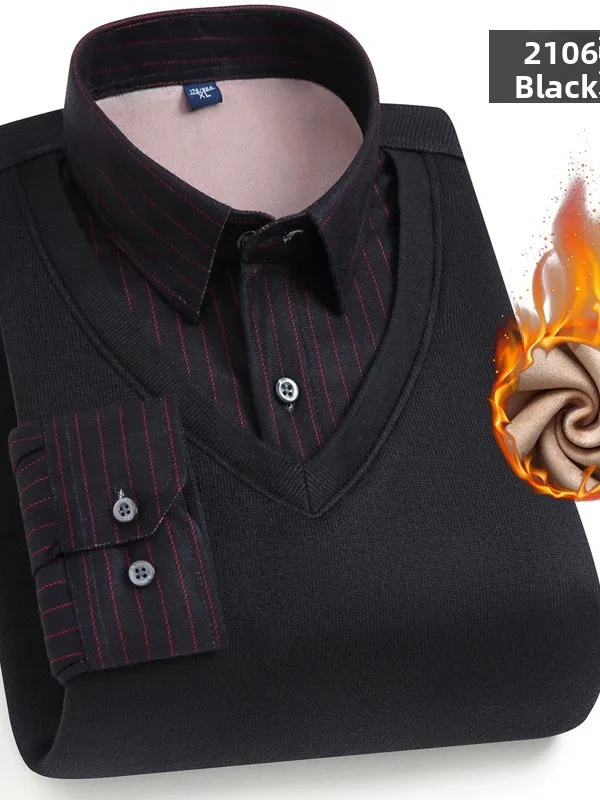 

Thiened Fce round Ne Knitted irt Collar Sweater Casual Busin Base Layer for Young Men Winter New Sle