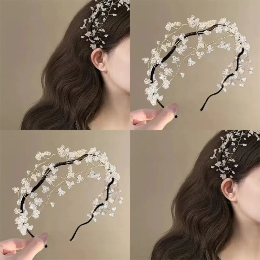 

Korean Style Fairy Vintage Headband Luxury Elegant Crystal Beaded Hair Hoop Green Hair Ornaments Wedding Headwear