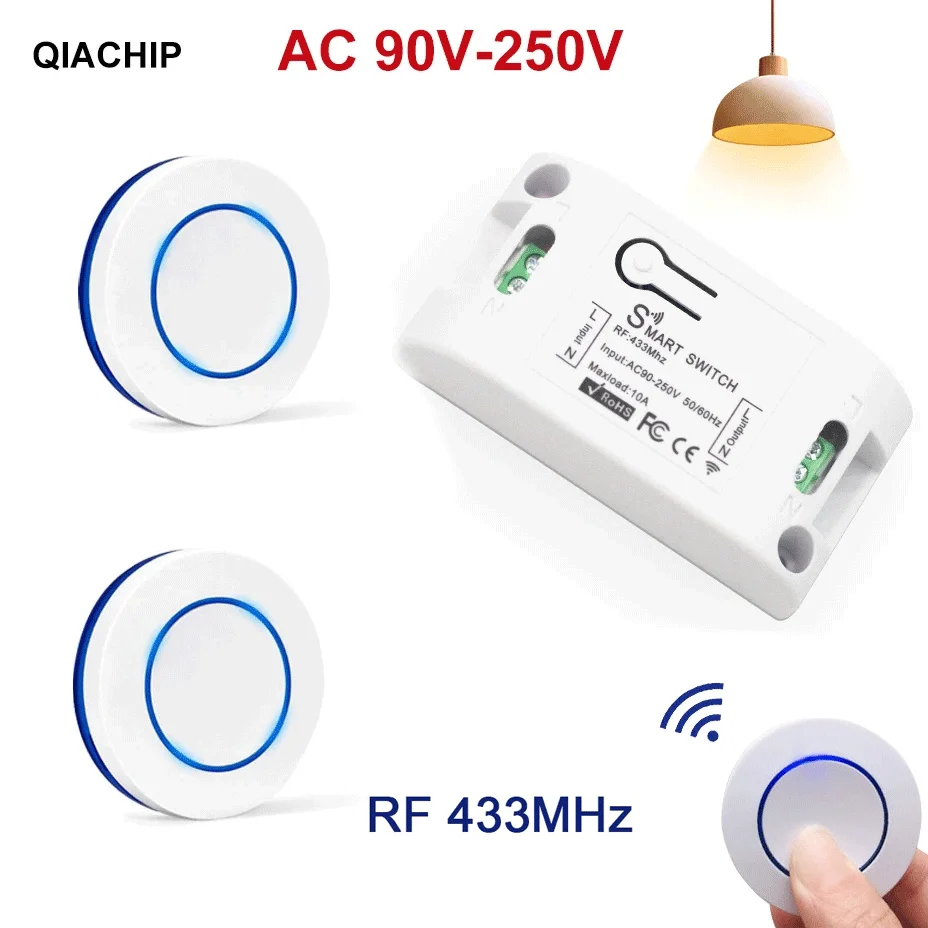 

RF 433Mhz Light Switch Round 10A Wireless Panel Mini Switch Remote Control Relay Receiver Module Transmitter For Bedroom