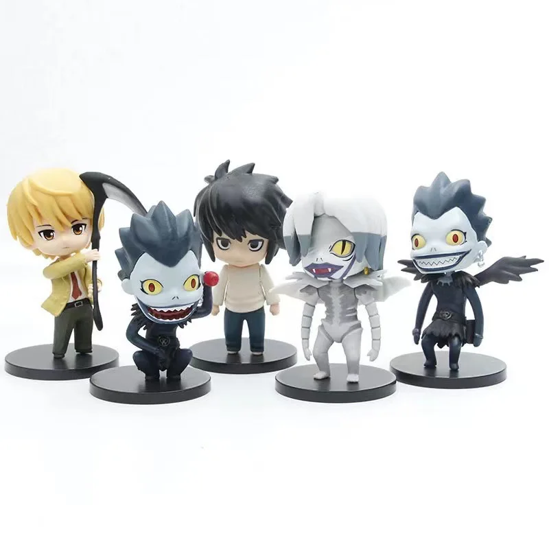 5Pcs/Set 10cm Death Note Cute Action Figure Anime Ryuuku L 2.0 Light Yagami Rem L Ryuk PVC Collect Model Figure Toy Fans Gift
