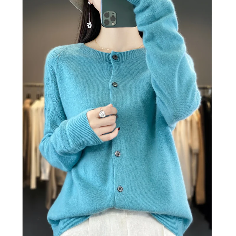 Solid color spring/summer cardigan women's jacket round neck top with button up foreign style knit sweater