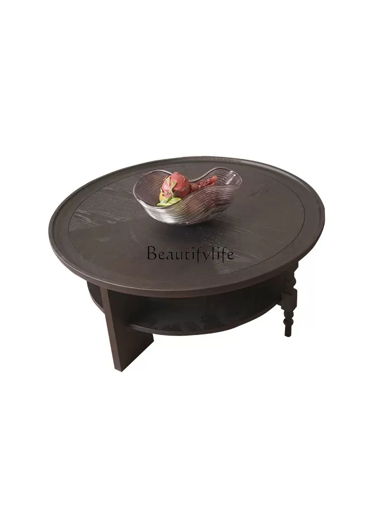 

Chinese Ancient Style Solid Wood round Tea Table American Retro Living Room Household Coffee Table