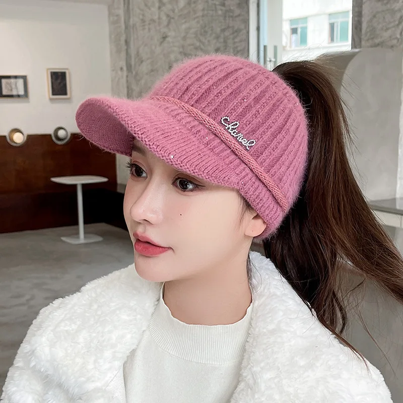 الخريف والشتاء الكورية نمط تنوعا الأرنب الفراء محبوك قبعة الإناث صوف مبطن الدافئة حفظ بطة اللسان عاريات قبعة