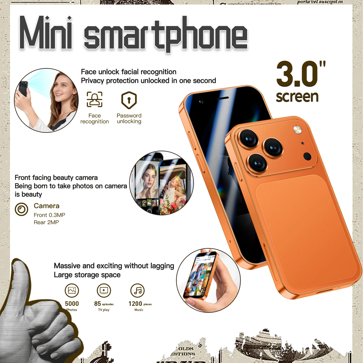 3G Mini Phone 2GB+16GB Google Play 900mAh Long Battery Life Portable Card Backup Phone