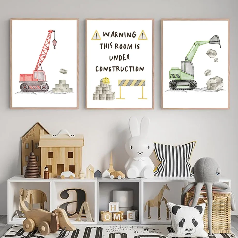 Road Roller Dump Truck Excavator Bulldozer Crane Posters Minimalist Print Canvas Painting Wall Art for Living Room Home Decor