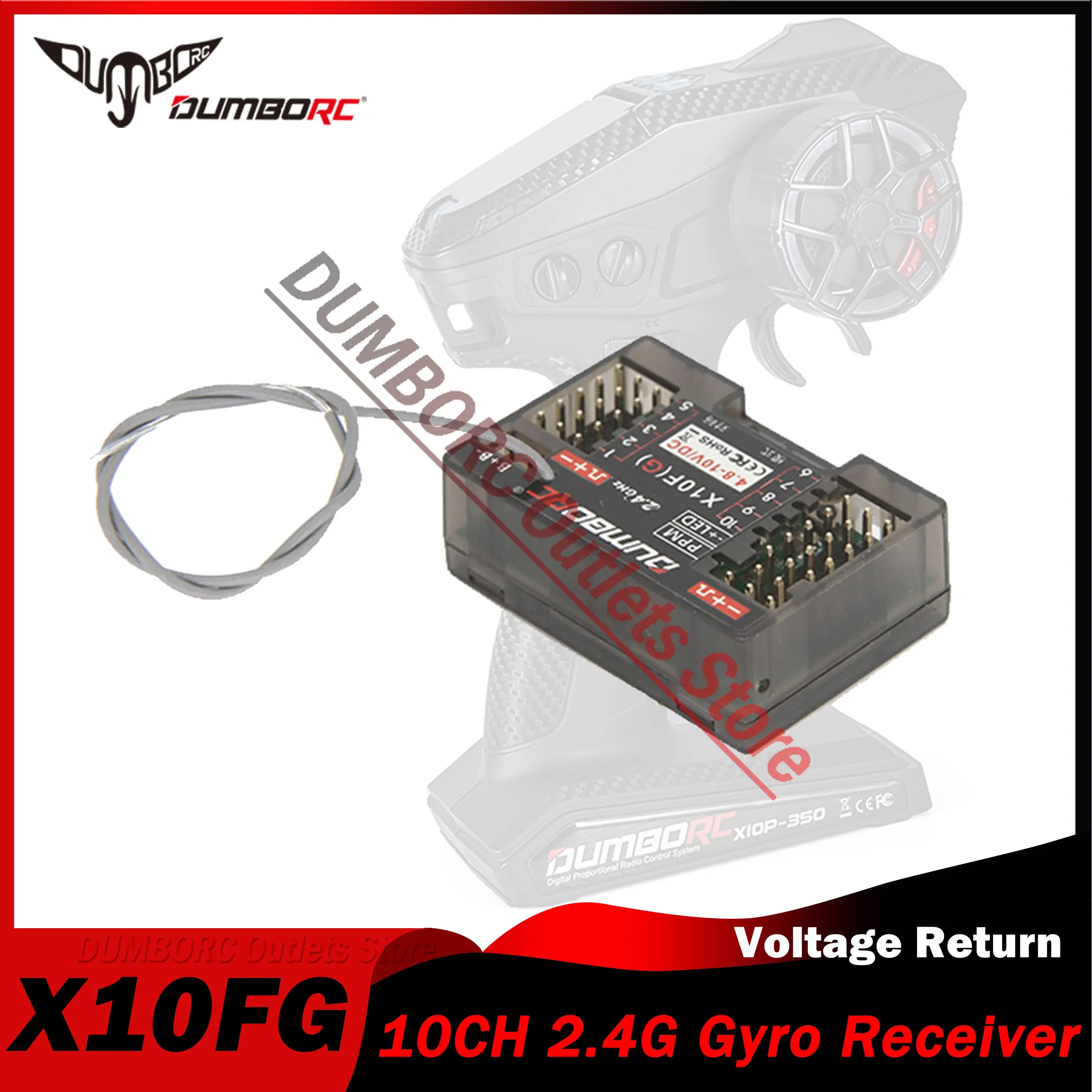 

DUMBORC X10FG 10CH 2.4GHZ Gyro Receiver Voltage Return for X10P-350 RC Transmitter Remote Control Car Boat Tank Model Toy Part