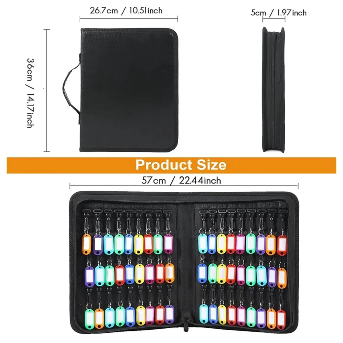 Key Case, Portable Key Organizer with Handle, Waterproof & Fireproof Key Binder with 54 Hooks and Tags,Key Box Organizer