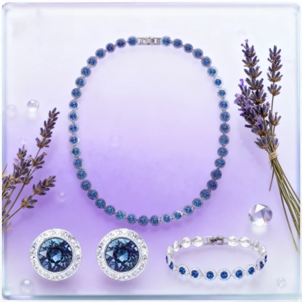 

2025 Fashion Jewelry Crystal Necklace Earring Bracelet Three Piece Set Ocean Heart Color Matching Dinner Preferred