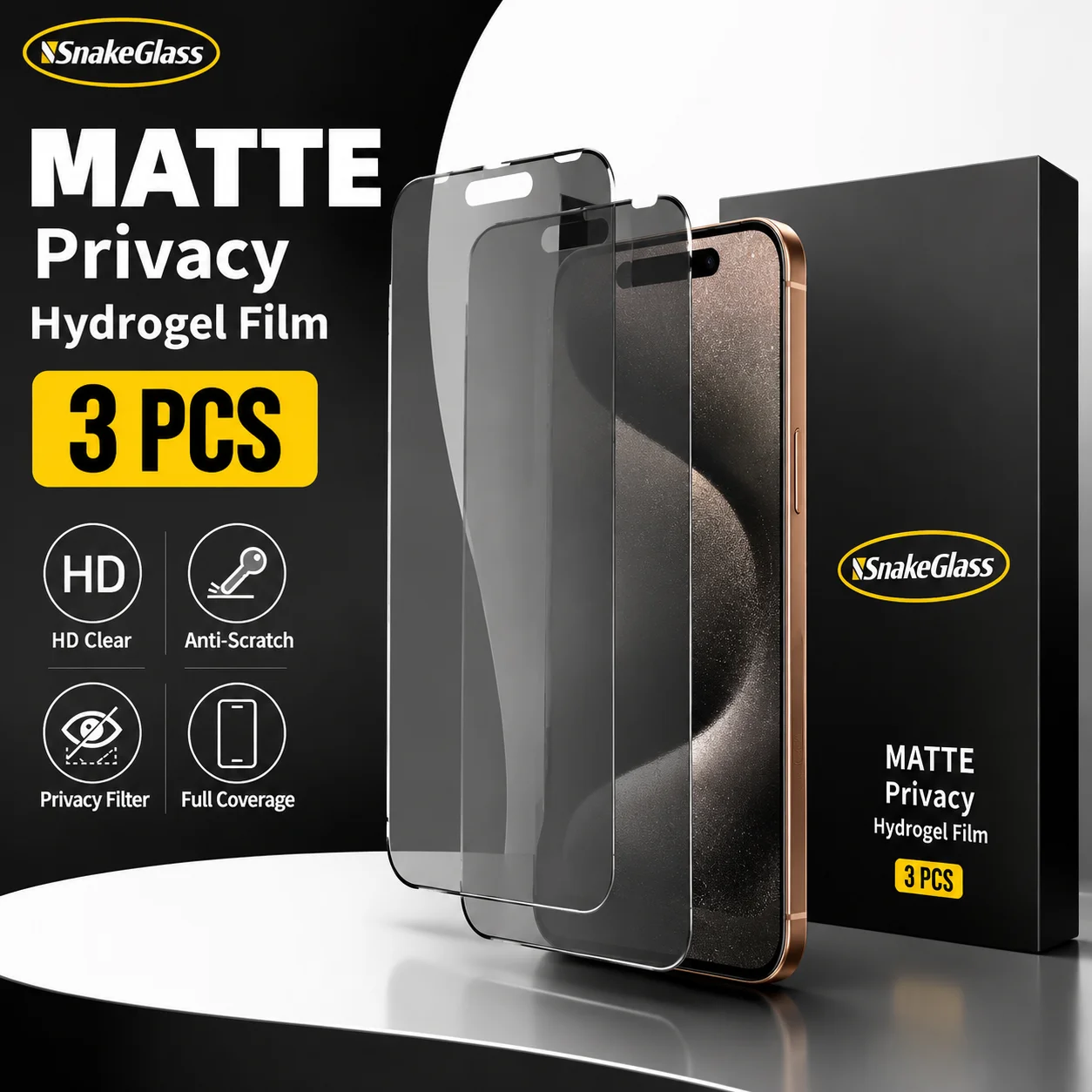 3er-Pack Mattierte Hydrogel-Sichtschutzfolie für iPhone 17 Pro Max, Air 17E, 16, 15 Pro, 14 Plus, 13, 12, 11, XS – Anti-Fingerabdruck, Blendschutz