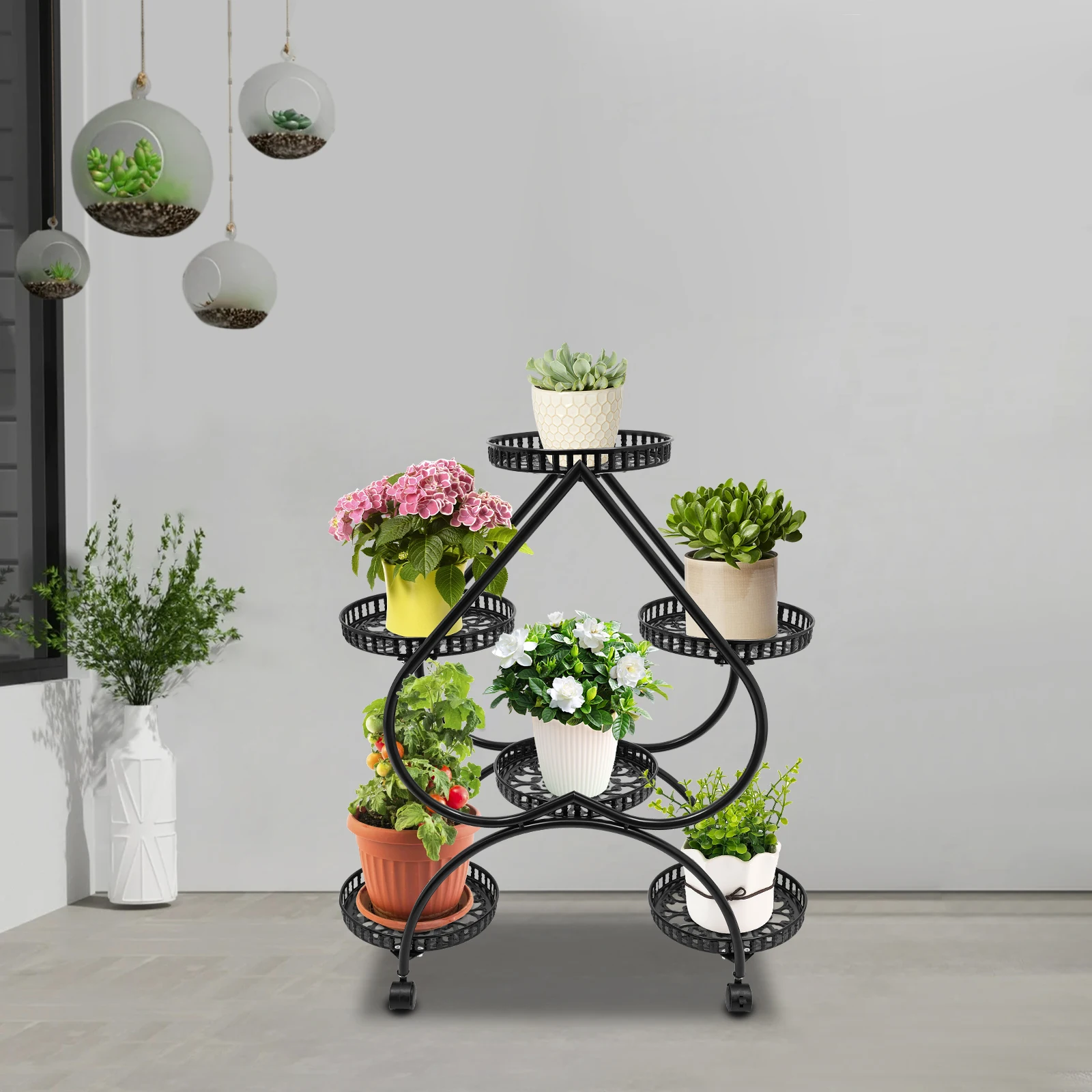 

6 Pots Plants Flower Stand,Heart Flower Pot Stand,Metal Plant Stands for Patio, Garden, Living Room, Corner Balcony and Bedroom