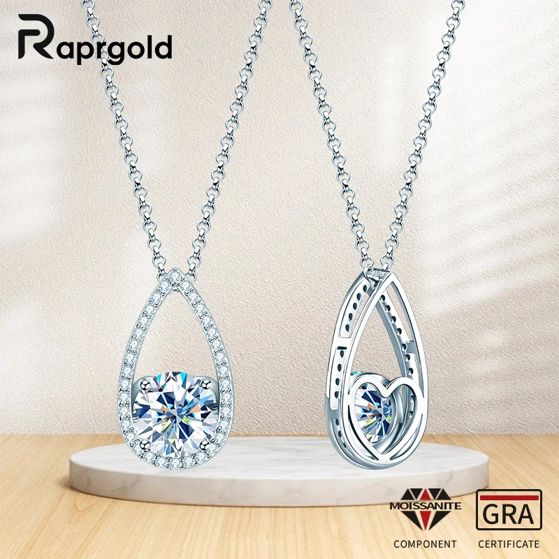 

RAPRGOLD GRA сертифицированное муассанитовое ожерелье с подвеской в виде капли воды, цепочка для женщин, ожерелья из стерлингового серебра 925, ювелирные изделия, подарок, воротник