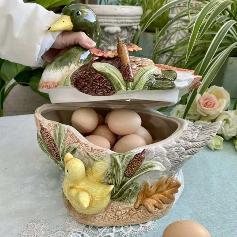 Duck Decorative Storage Jar for TV Cabinets Ceramic Canister for Cookies Rustic Kitchen Container Housewarming Gift Home Decor