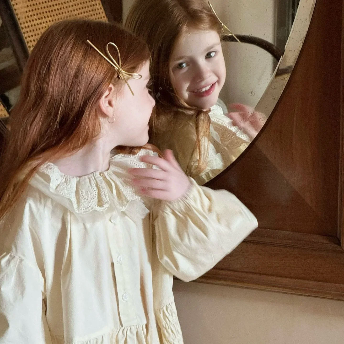 

Lace Dress Spring and Autumn New Korean Fashion Solid Color Bubble Sleeve Sweet Dress Kids Clothes Girls