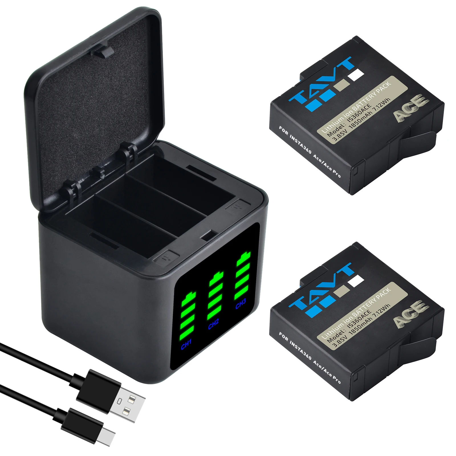 

TAVT 1850mAh Battery For Insta360 Ace Pro/Ace Rechargeable Battery+LED 3-Slots Storage Charger For Insta360 Ace Pro Camera