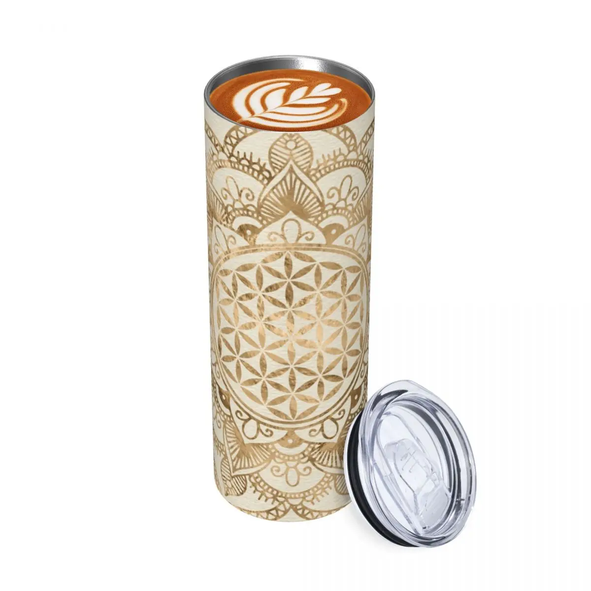 

Стакан из нержавеющей стали «Цветок жизни в лотосе», кружки с вакуумной изоляцией, термохолодные чашки, соломинки с крышкой, 20 унций