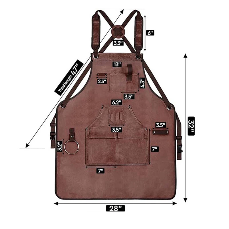 

Heavy Duty Waxed Canvas Work Apron, Adjustable Cross Back, Woodworking & Mechanic Apron, Workshop Tool Apron for Carpenter