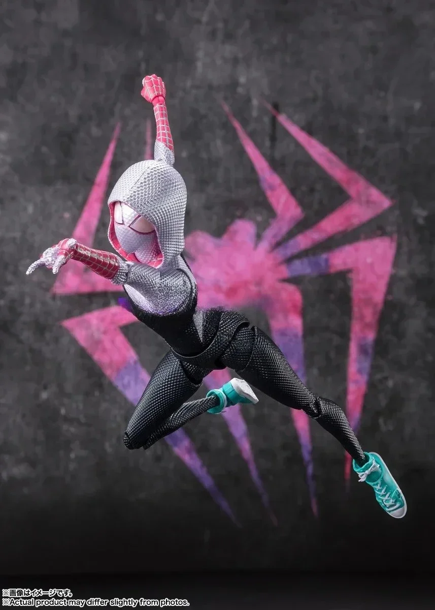 100% Original Bandai Shf Sh Figuarts Spider-Man a través del Spider-Verse Miles Morales Gwen 1610 Edición en el techo Serie de anime