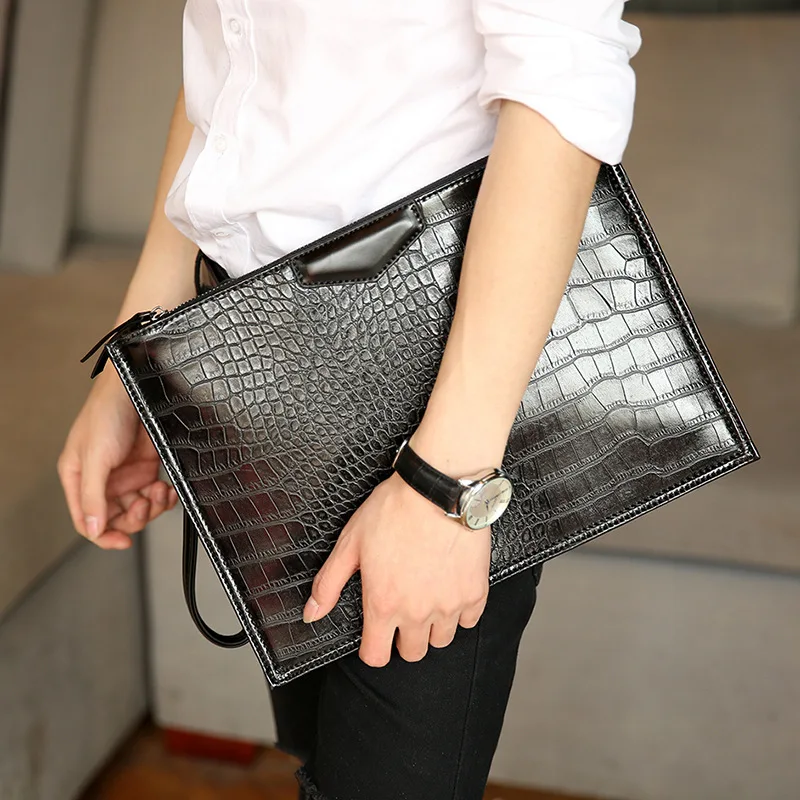 

Fashion crocodile men envelope clutch bag Quality PU leather Shoulder bag for women Clutches file bag Handbags bolsa feminina