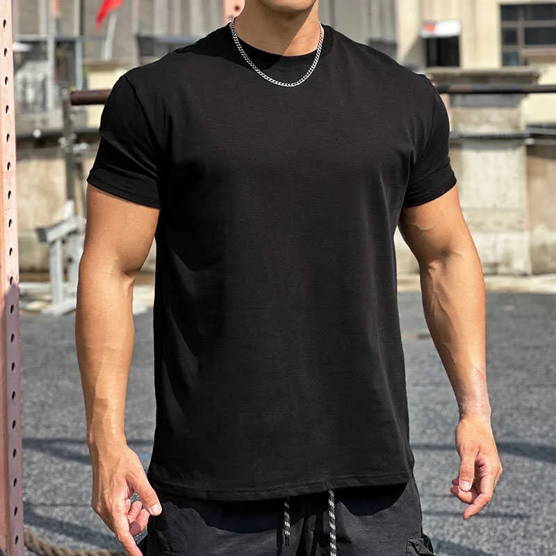 

Мужская осенняя новая хлопковая разноцветная спортивная внутренняя повседневная футболка с короткими рукавами, однотонная, свежая и универсальная