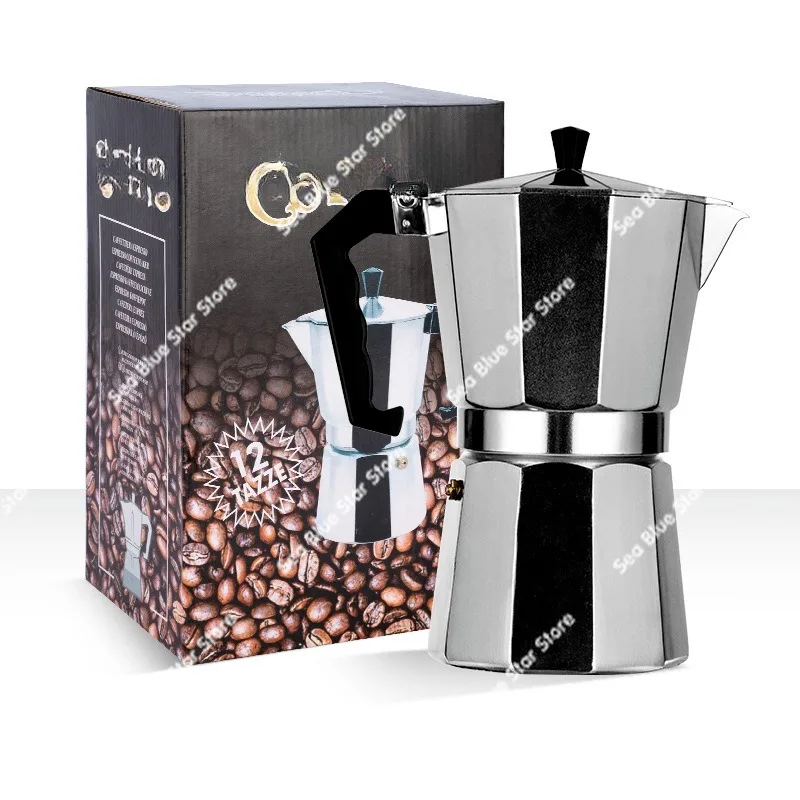 Household aluminum mocha pot Italian concentrated extraction pot All copper valve Office small octagonal pot Hot sale