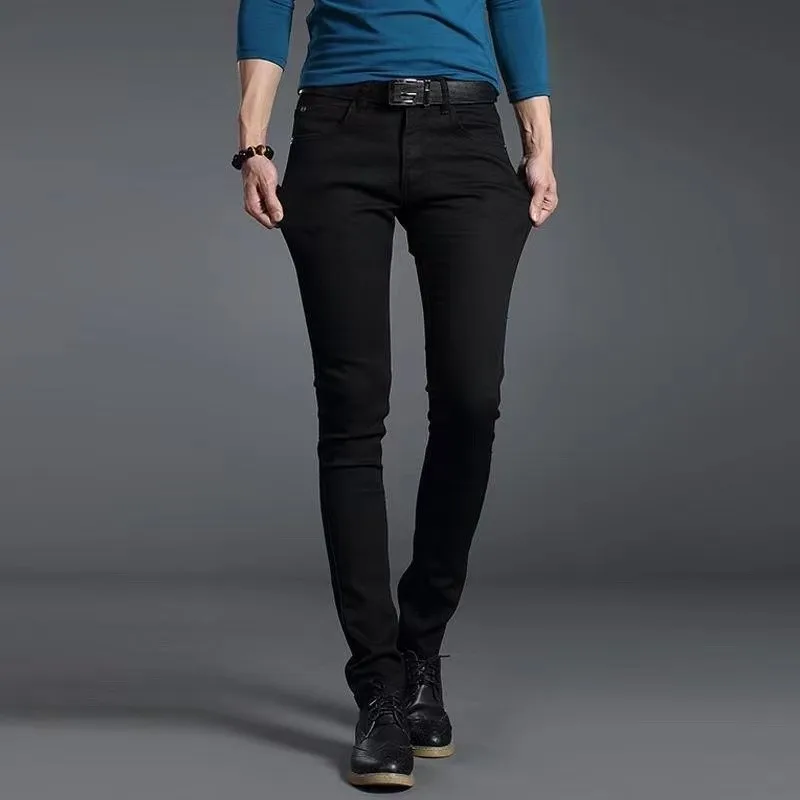 Men Denim Jeans Cotton Stretch Daily Slim Denim Pants Classic Daily All Seasons Light Blue Black Color Male Pencil Pants