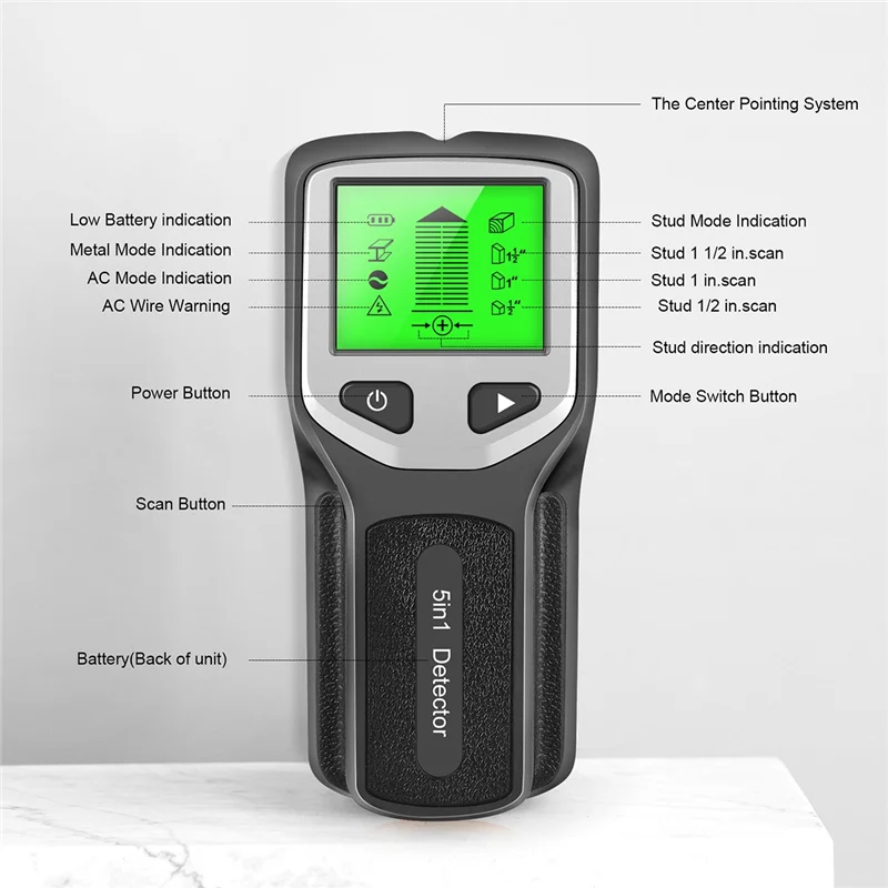 A23F-5-In-1 Studs Metal  Wall Scanner AC Wood Finder Cable Wires Depth Tracker Electric Box Finder Wall  Reusabl