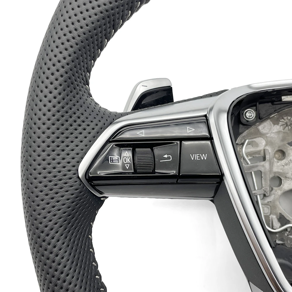 Fully Perforated Multifunctional Flat Bottomed Sports Steering Wheel,  For Audi A6 C8