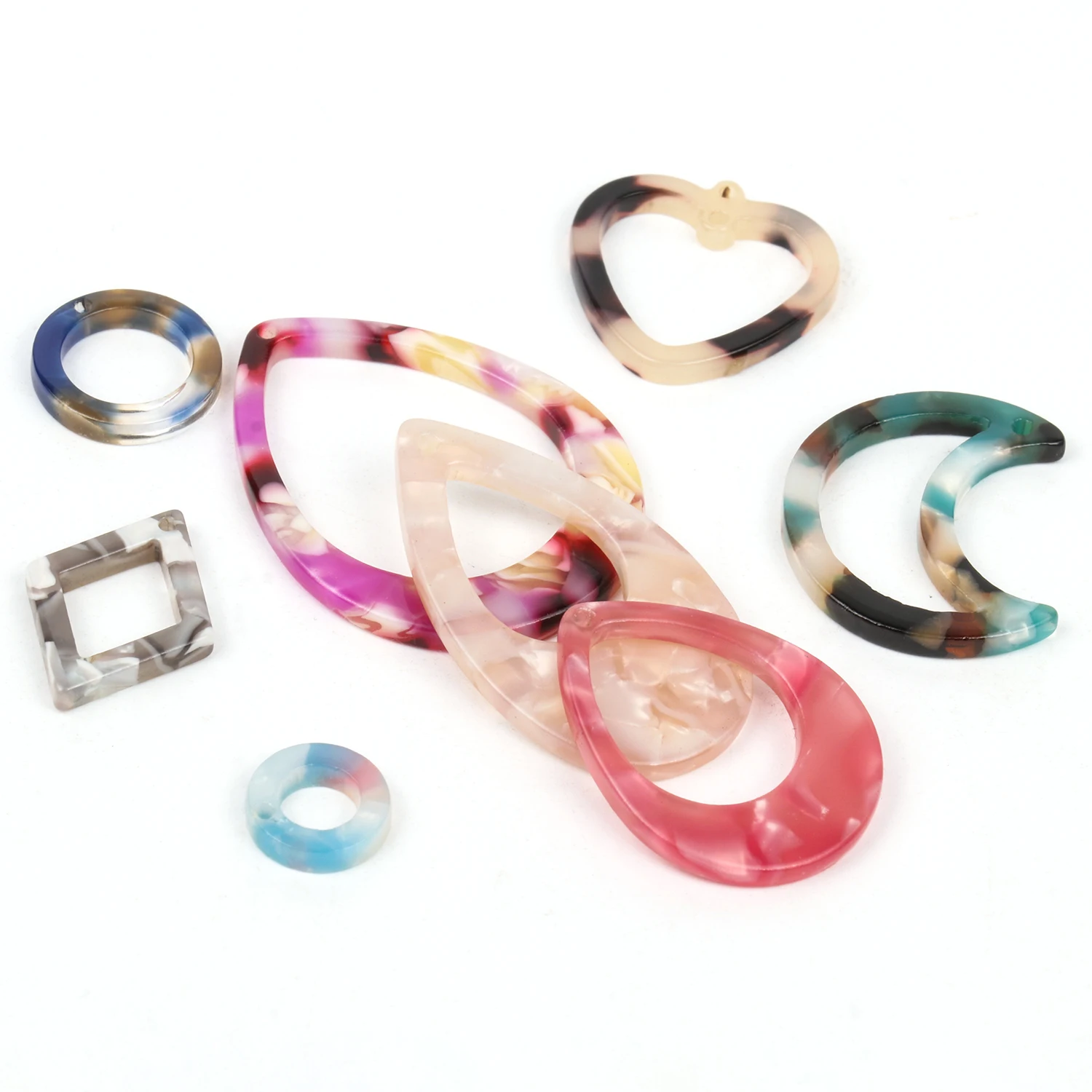 10pcs Mixcolor Water-Drop Moon Heart Acrylic Acetate Resin Charms For Jewelry Making Pendant DIY Necklace Earring Accessories
