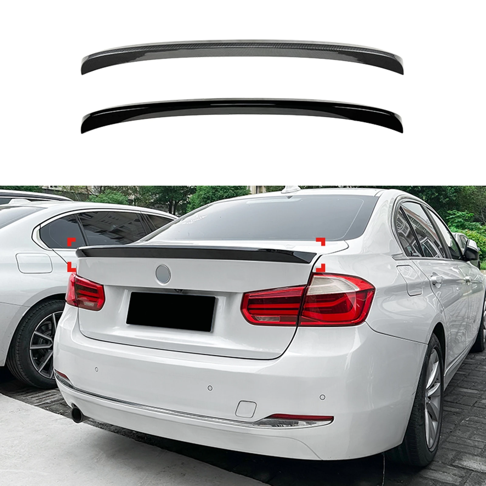 

For BMW 3 Series F30 F35 320i 325i 330i 4-Door F80 M3 Sedan CSL Style Carbon Fiber Look/Gloss Black Rear Trunk Spoiler Lip Wing