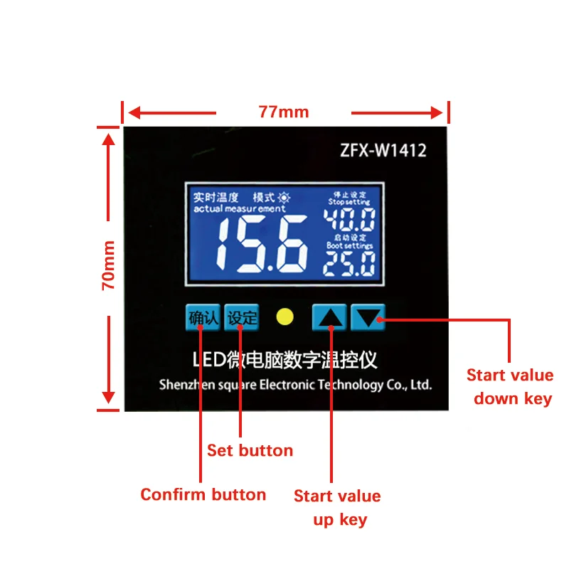 Temperature Controller W1412: 0.1℃ Accuracy, 0.1℃ Digital Display Resolution, DC12V/24V/220V Compatible, Relay Output