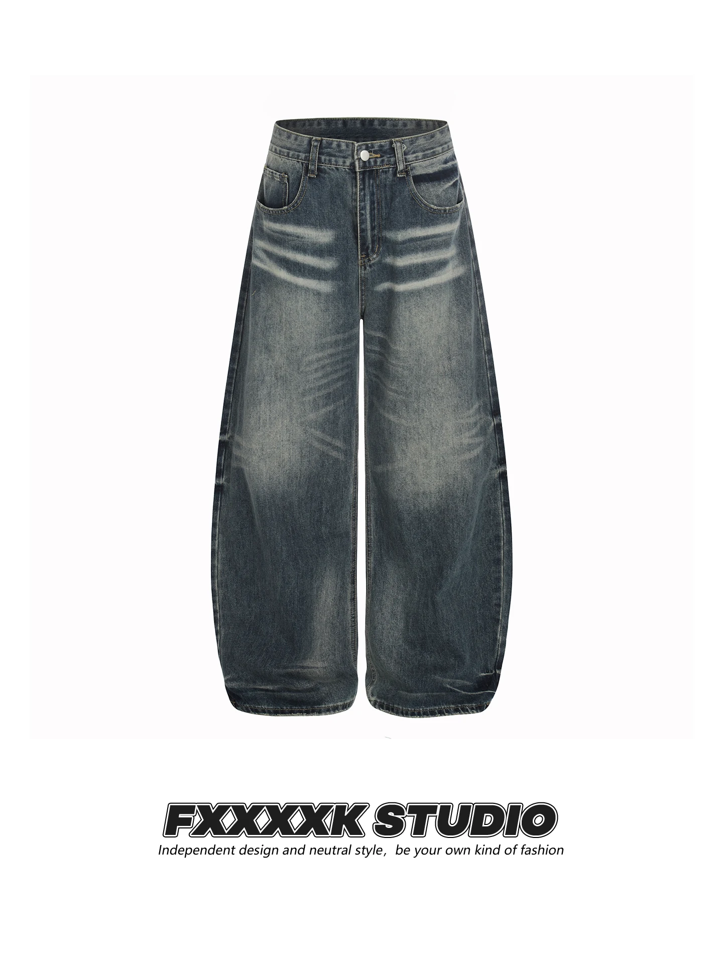 

Джинсы FXK Original American Retro с эффектом потертости, свободного кроя, широкие штанины, с высокой талией, на молнии, из смесового хлопка