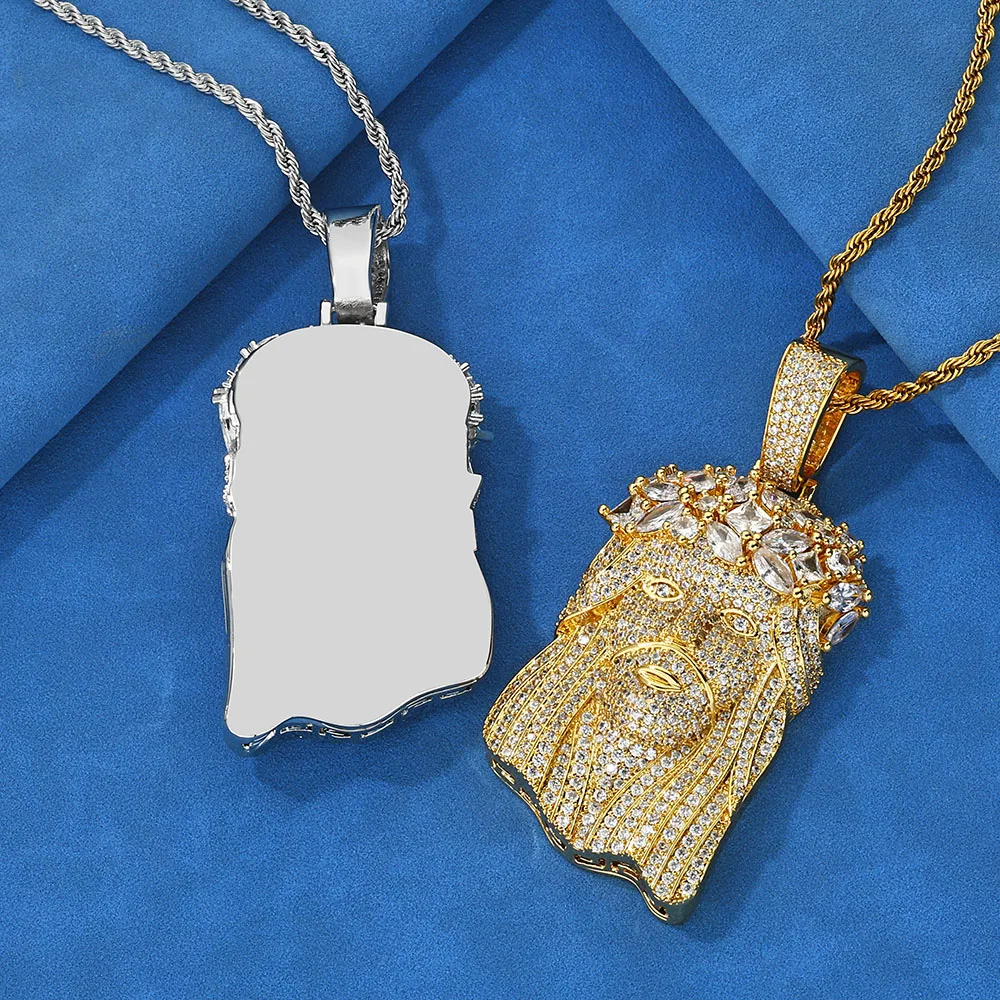 

New Full Diamond CZ Jesus Pendant Hip Hop Necklace Men Christian With Cuban Necklace Talisman Jewelry Personalized