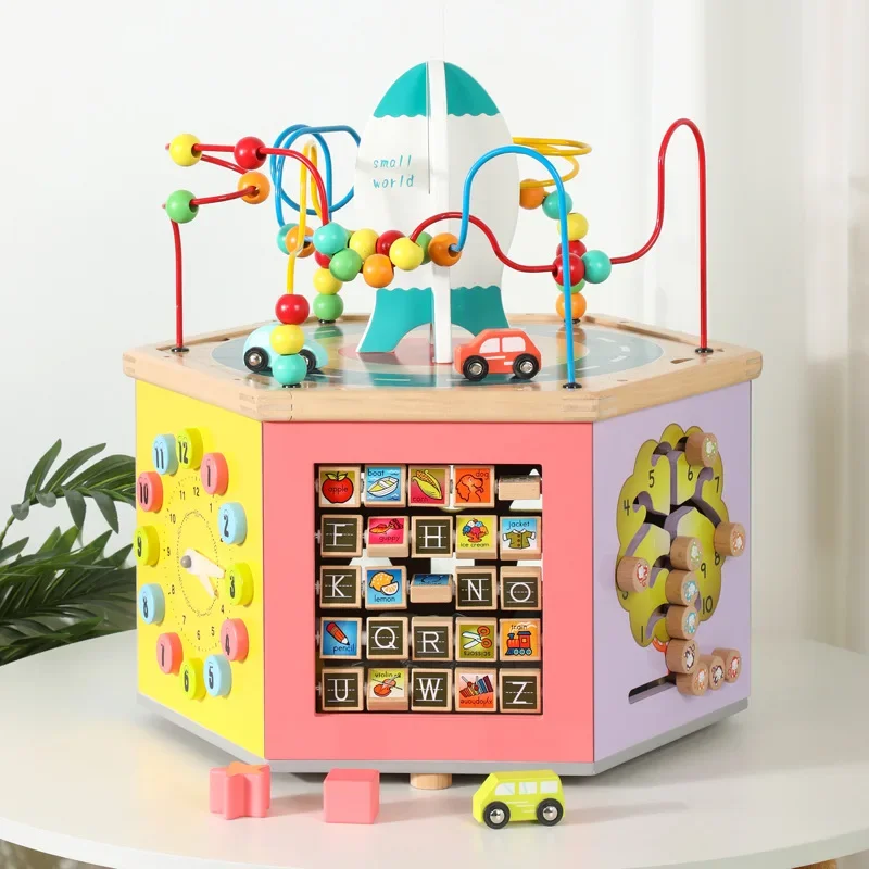 Wooden eight-in-one multi-functional beads, children's puzzle development hands-on ability tool