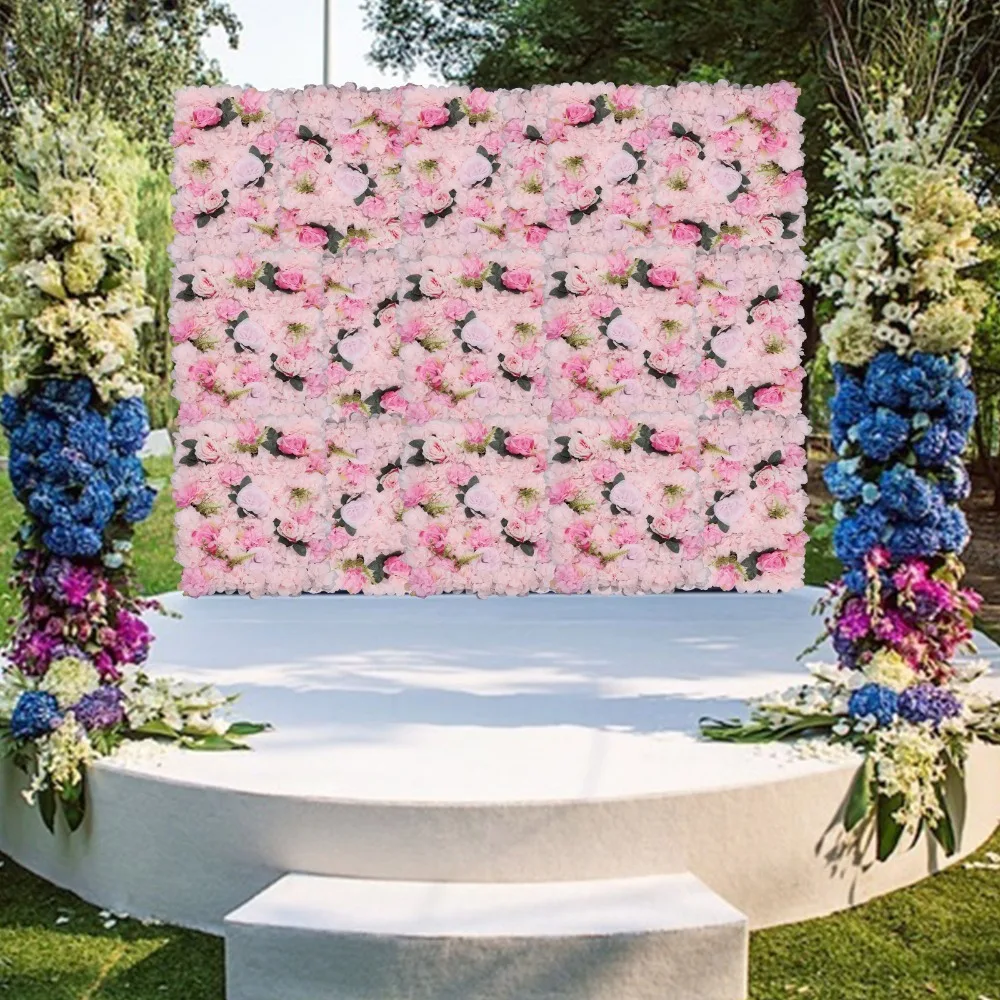 

12 Pack Artificial Flower Wall Panels Backdrop Faux Hydrangea Rose Flower Backdrop Panels for Wedding Party Event Decoration
